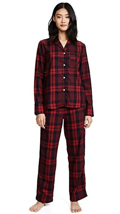 Shop Three J Nyc Etoile Long Sleeve Pj Set In Red/navy Check