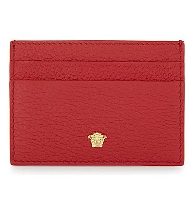 Shop Versace Mini Medusa Grained Leather Card Holder In Red Gold