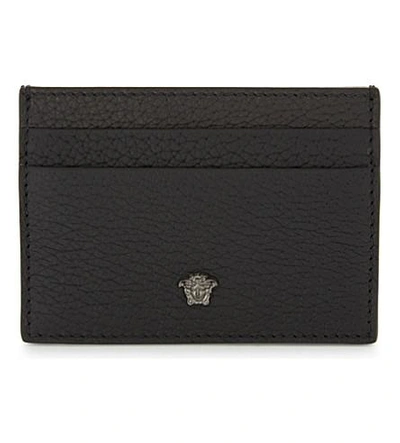 Shop Versace Mini Medusa Grained Leather Card Holder In Black Ruthenium