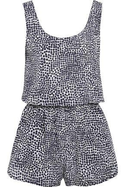 Shop Stella Mccartney Woman Printed Cotton-blend Playsuit Midnight Blue