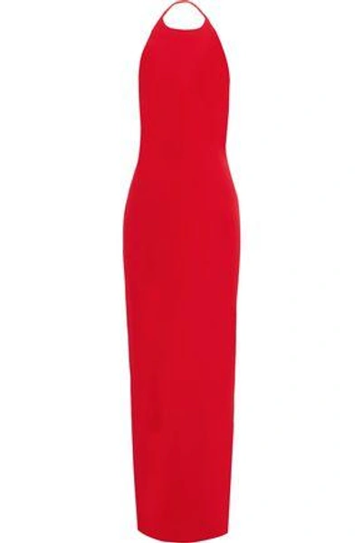 Shop Badgley Mischka Woman Crepe Halterneck Gown Red