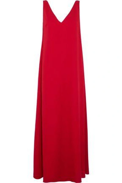 Shop Valentino Draped Wool-crepe Gown In Red