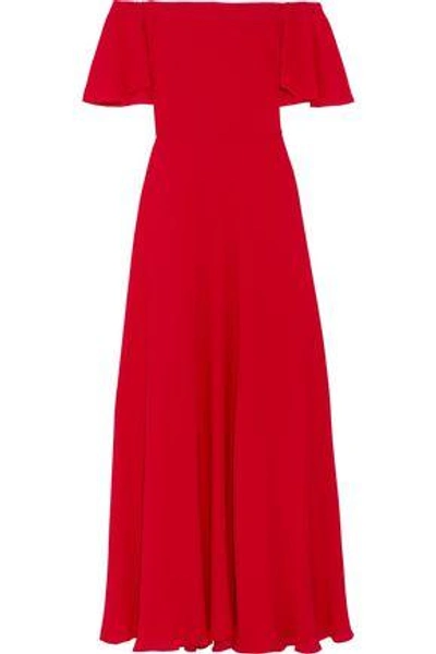 Shop Valentino Woman Off-the-shoulder Silk-georgette Gown Red