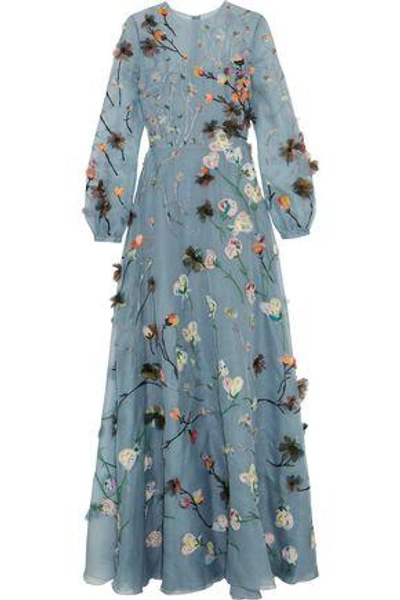 Shop Valentino Woman Appliquéd Silk-organza Gown Sky Blue