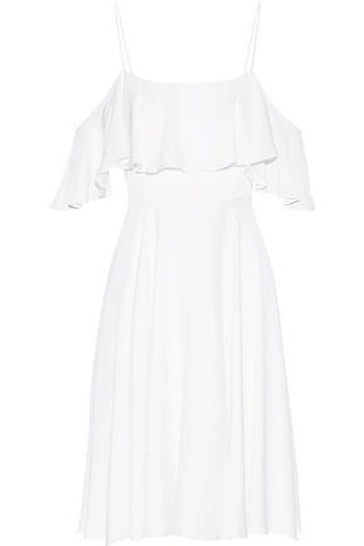Shop Milly Emmaline Cold-shoulder Ruffled Silk-blend Satin Dress In White