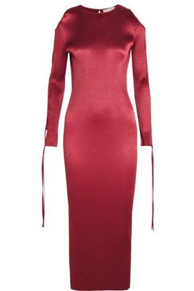 Shop Barbara Casasola Woman Cutout Plissé-satin Midi Dress Crimson