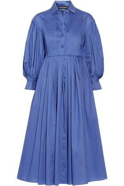 Shop Vika Gazinskaya Woman Pintucked Pleated Cotton-poplin Midi Dress Blue