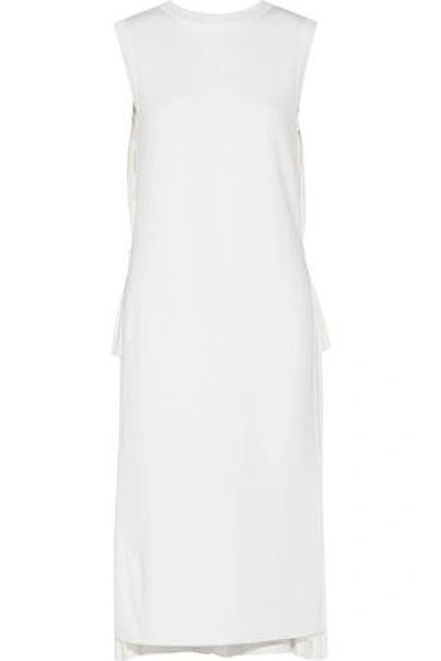 Shop Adam Lippes Woman Asymmetric Pleated Georgette And Merino Wool Midi Dress Ivory