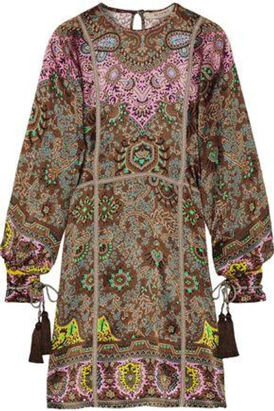 Shop Etro Woman Grosgrain-trimmed Printed Silk-twill Dress Brown