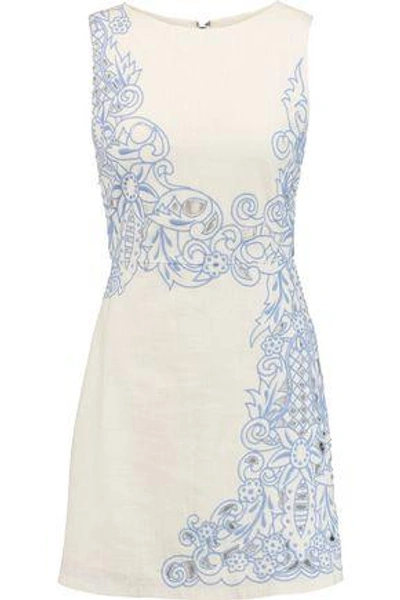Shop Alice And Olivia Woman Malin Cutout Embroidered Cotton Mini Dress Sky Blue