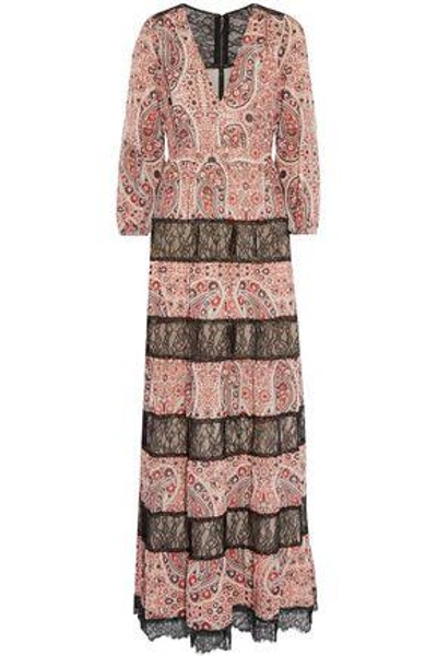 Shop Alice And Olivia Woman Darren Lace-paneled Printed Georgette Maxi Dress Pink