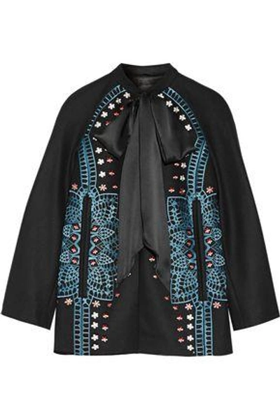 Shop Temperley London Woman Juniper Satin-trimmed Embroidered Wool And Cashmere-blend Jacket Black