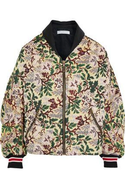 Shop Philosophy Di Lorenzo Serafini Woman Floral-jacquard Bomber Jacket Beige