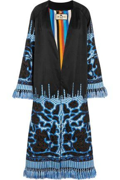 Shop Etro Woman Tasseled Embroidered Silk-twill Jacket Blue