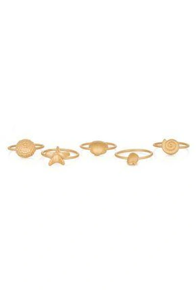 Shop Valentino Woman Set Of Five Gold-tone Rings Gold