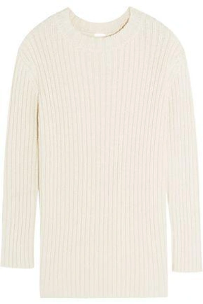 Shop Adam Lippes Woman Ribbed Silk And Linen-blend Sweater Ecru