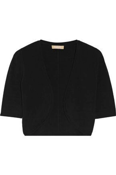Shop Michael Kors Woman Cropped Stretch-knit Cardigan Black