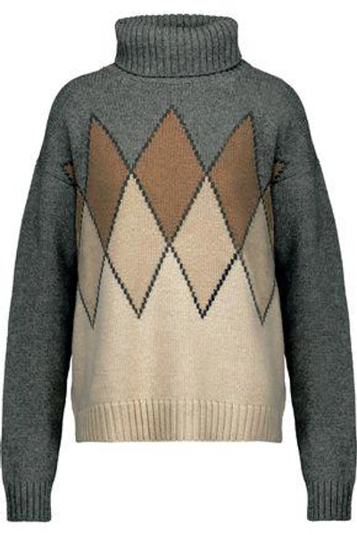 Shop Prada Woman Intarsia-knit Camel Hair Turtleneck Sweater Gray