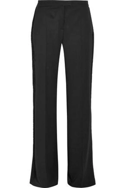 Shop Stella Mccartney Fringed Wool Wide-leg Pants In Black