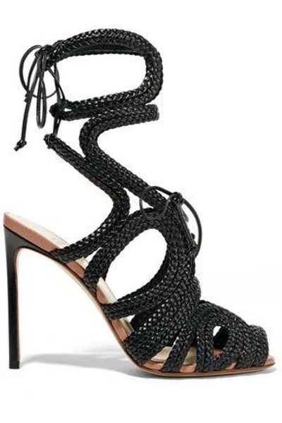 Francesco Russo Woman Braided Patent-leather Sandals Black | ModeSens