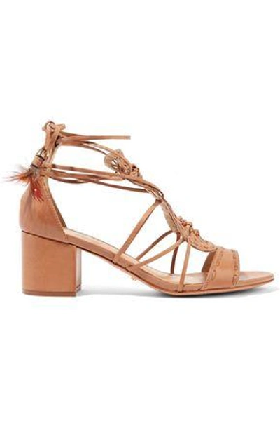 Shop Schutz Alianna Lace-up Knotted Leather Sandals In Tan