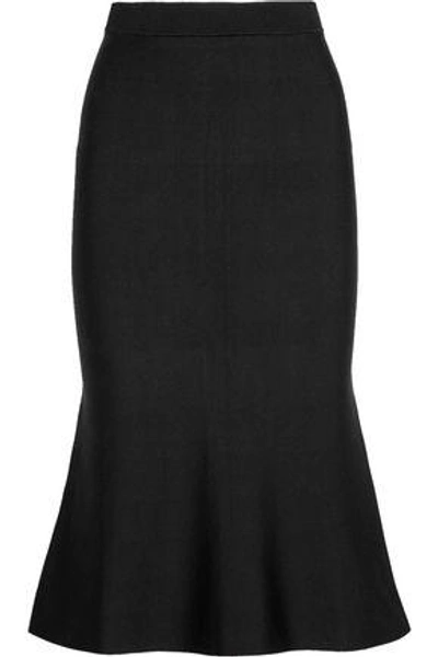Shop Victoria Beckham Woman Fluted Stretch-knit Skirt Black
