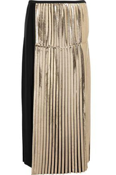 Shop Stella Mccartney Woman Carmen Metallic-paneled Pleated Crepe Maxi Skirt Black