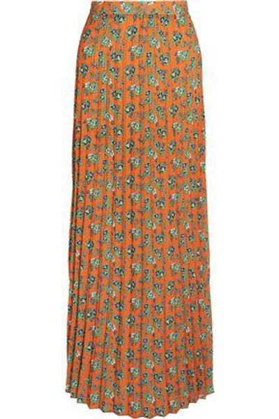 Shop House Of Holland Woman Pleated Floral-print Crepe Maxi Skirt Orange