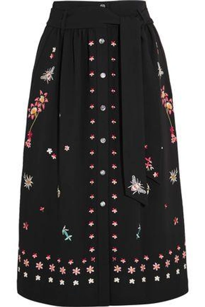 Shop Temperley London Woman Juniper Embroidered Crepe Skirt Black