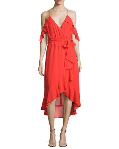 Nicholas V-neck Georgette Ruffled Wrap Dress, Red In Poppy Red | ModeSens