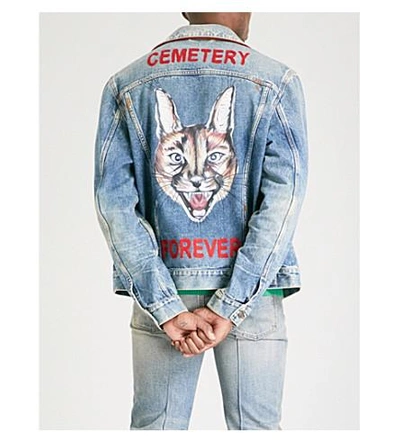 Shop Gucci Cemetery Forever Denim Jacket In Blue