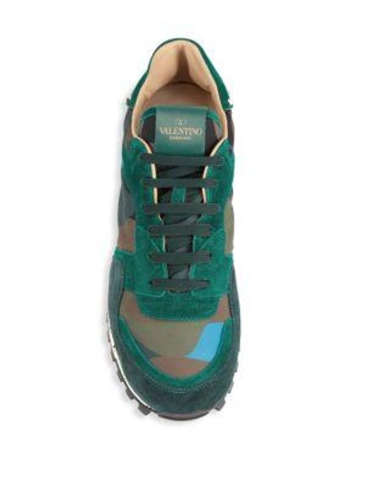 Shop Valentino Rockrunner Camouflage Studded Sneakers In Green Blue