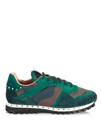 Shop Valentino Rockrunner Camouflage Studded Sneakers In Green Blue