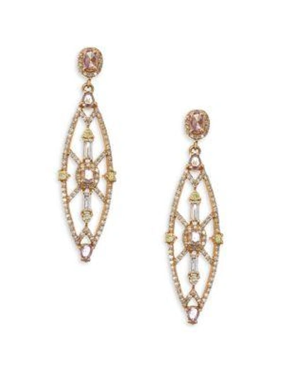 Shop Bavna Women's Colored Diamond Drop Earrings In Rose Gold