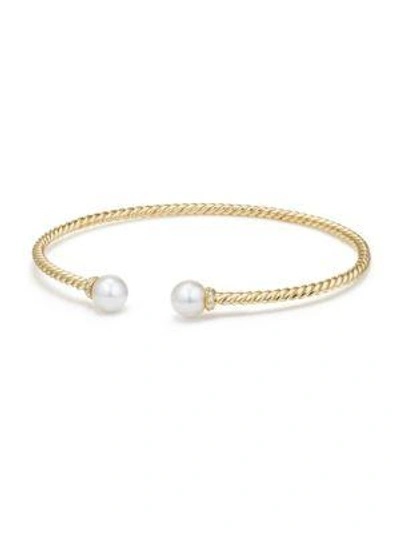 Shop David Yurman Women's Solari 6mm Cultured White Akoya Pearl/diamond & 18k Yellow Gold Bracelet