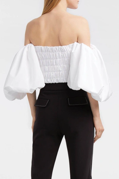 Shop Ellery Bachelorette Cropped Off-the-shoulder Cotton-poplin Top In White