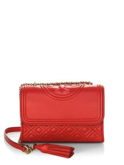 Shop Tory Burch Fleming Convertible Leather Shoulder Bag In Exotic Red