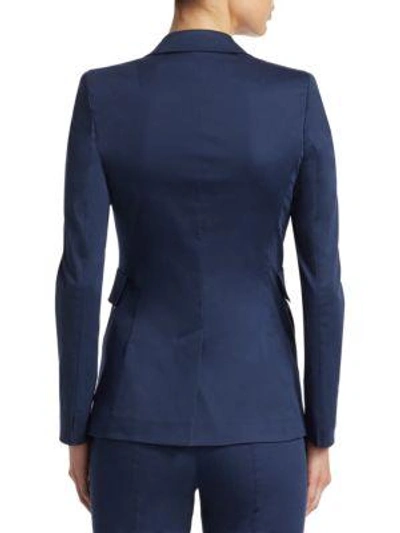 Shop Akris Punto Cotton Button-front Blazer In Blue Denim