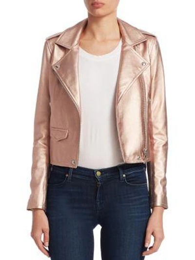 Shop Iro Ashville Leather Moto Jacket In Rose Gold