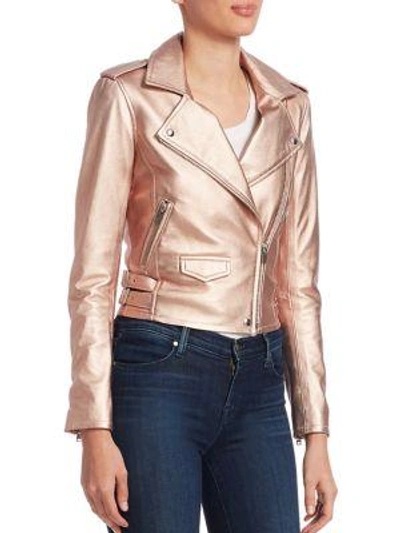 Shop Iro Ashville Leather Moto Jacket In Rose Gold