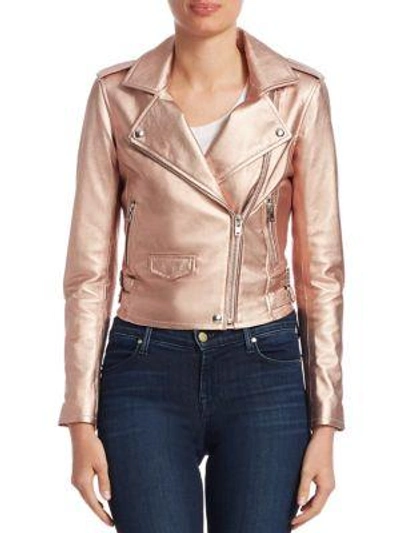 Shop Iro Ashville Leather Moto Jacket In Rose Gold