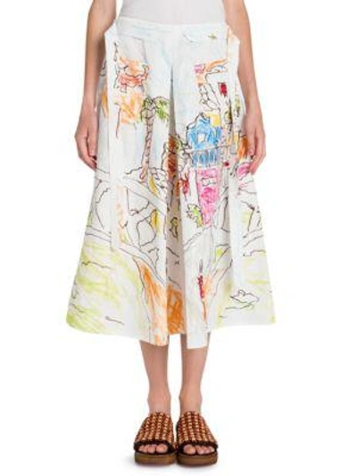 Shop Marni Pleated Artist Skirt In White Print