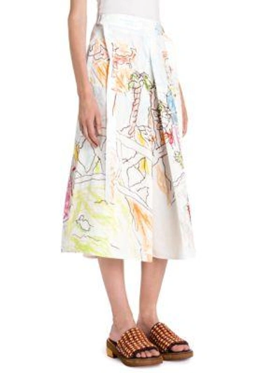 Shop Marni Pleated Artist Skirt In White Print