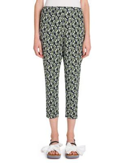Shop Marni Floral Drawstring Trousers In Black-green