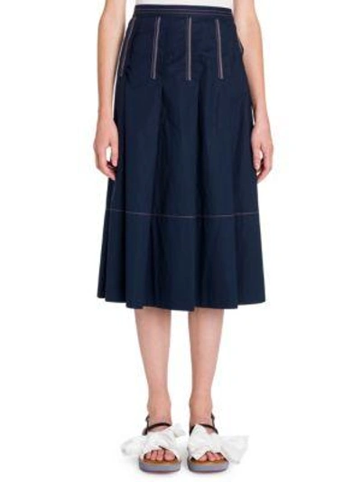 Shop Marni Cotton Poplin Skirt In Navy