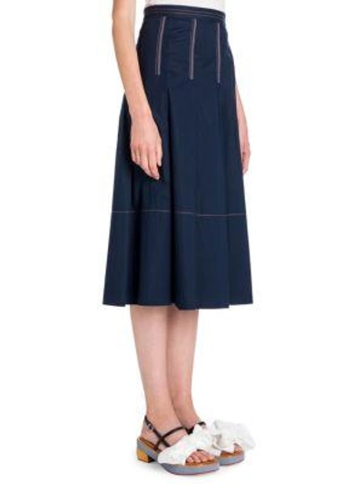 Shop Marni Cotton Poplin Skirt In Navy