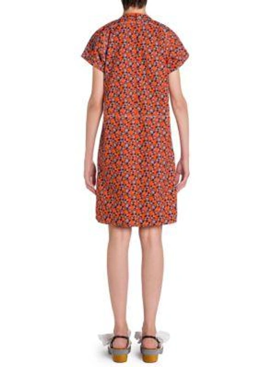 Shop Marni Cotton Floral-print Dress In Orange-blue