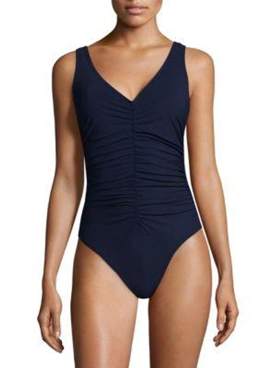 Shop Karla Colletto Swim V-neck Underwire Swimsuit In Navy
