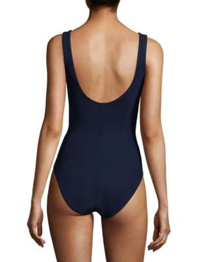 Shop Karla Colletto Swim V-neck Underwire Swimsuit In Navy