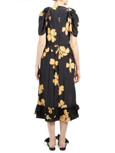 Shop Simone Rocha Silk Scallop Floral Midi Dress In Black Clementine